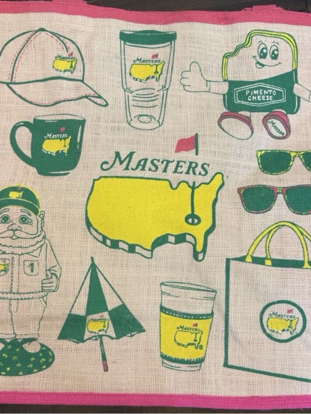 Masters Green and Yellow Golf jute tote
